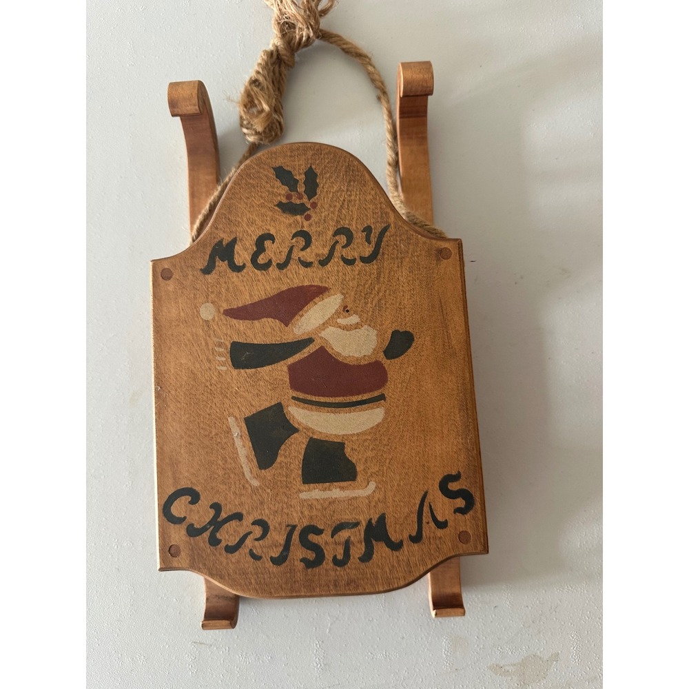 Vintage Olde Time Country Wooden Christmas Sled Santa Decor 1988 Primitive 13"